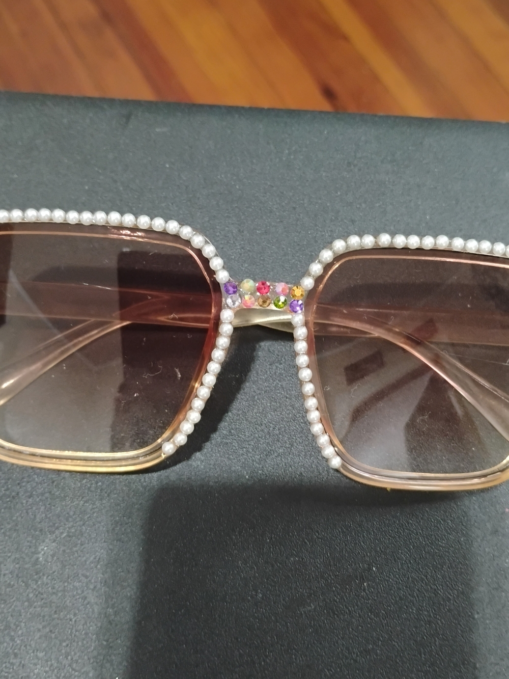 Pearl-Trimmed Pink Square Sunglasses